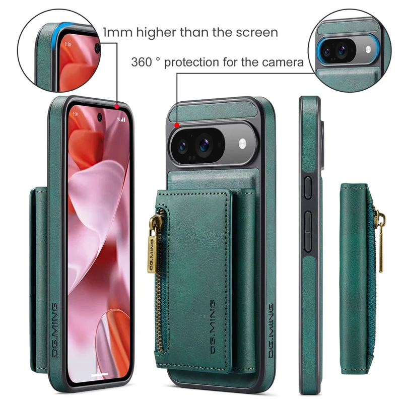 DG.MING M5 Series For Google Pixel 9 Pro  /  Pixel 9 Case Detachable Magnetic Leather Phone Cover with Card Slots - Green