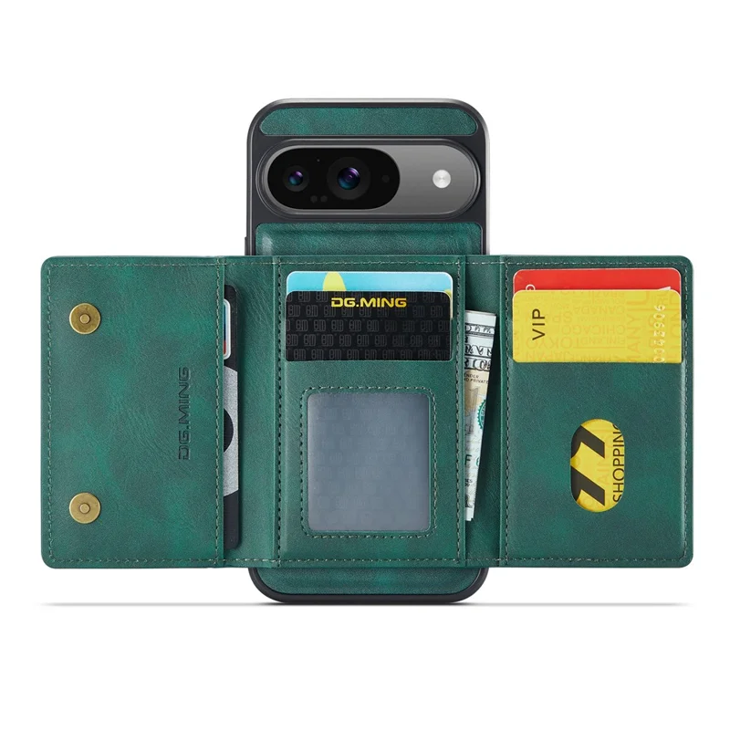 DG.MING M5 Series For Google Pixel 9 Pro  /  Pixel 9 Case Detachable Magnetic Leather Phone Cover with Card Slots - Green