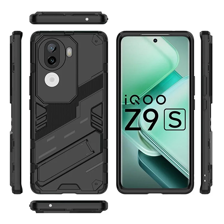 Для Vivo Iqoo Z9s 5G Case PC+TPU Shockper Phone Cope с Kickstand - Черный