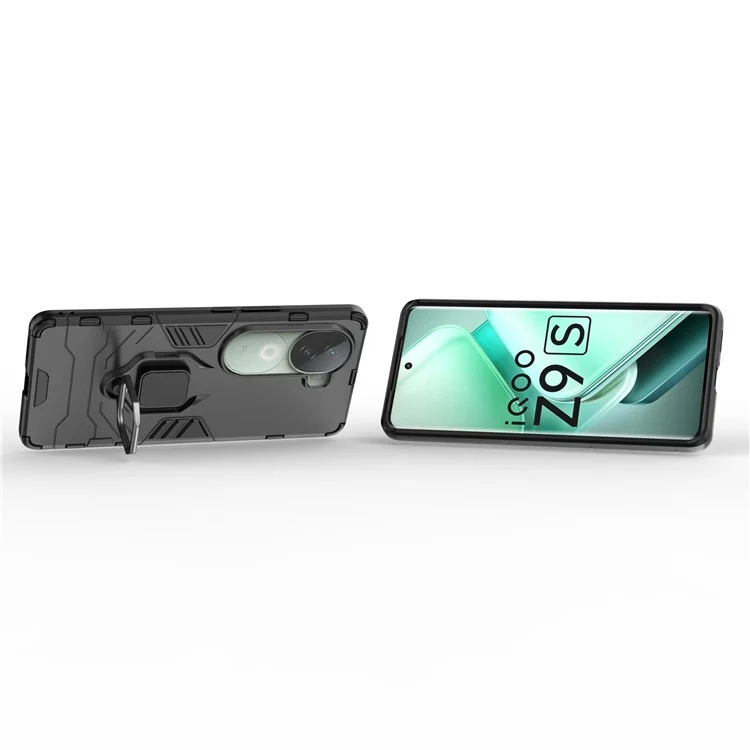 Для Vivo Iqoo Z9s 5G Case PC+TPU Protective Phone Cope с Кольцевой Подставкой - Черный