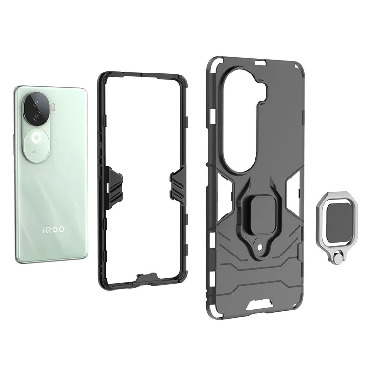 Для Vivo Iqoo Z9s 5G Case PC+TPU Protective Phone Cope с Кольцевой Подставкой - Черный