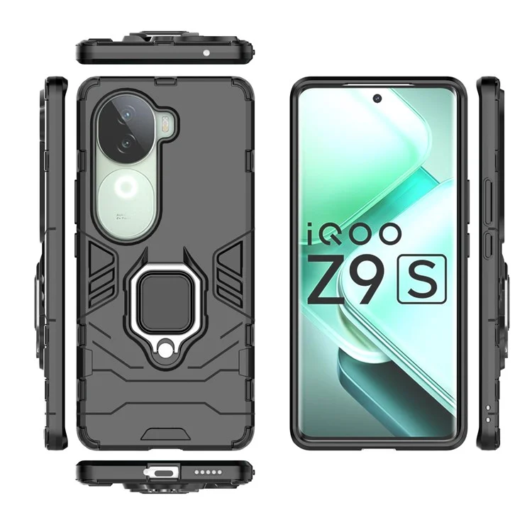 Для Vivo Iqoo Z9s 5G Case PC+TPU Protective Phone Cope с Кольцевой Подставкой - Черный