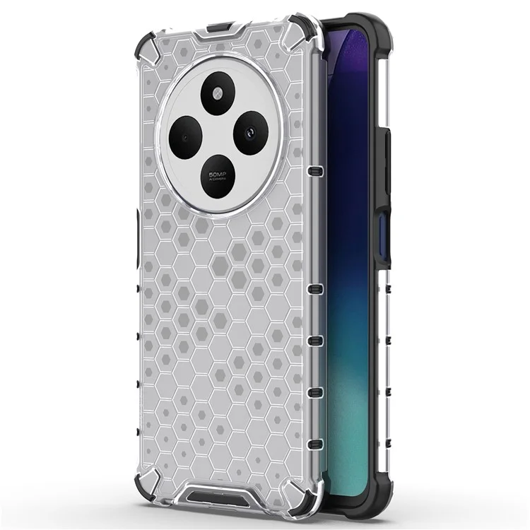 Para Xiaomi Poco C75 4G / Redmi 14R 5G / 14C 4G Capa PC+TPU Capa de Telefone Formato de Favo de Mel - Cinza