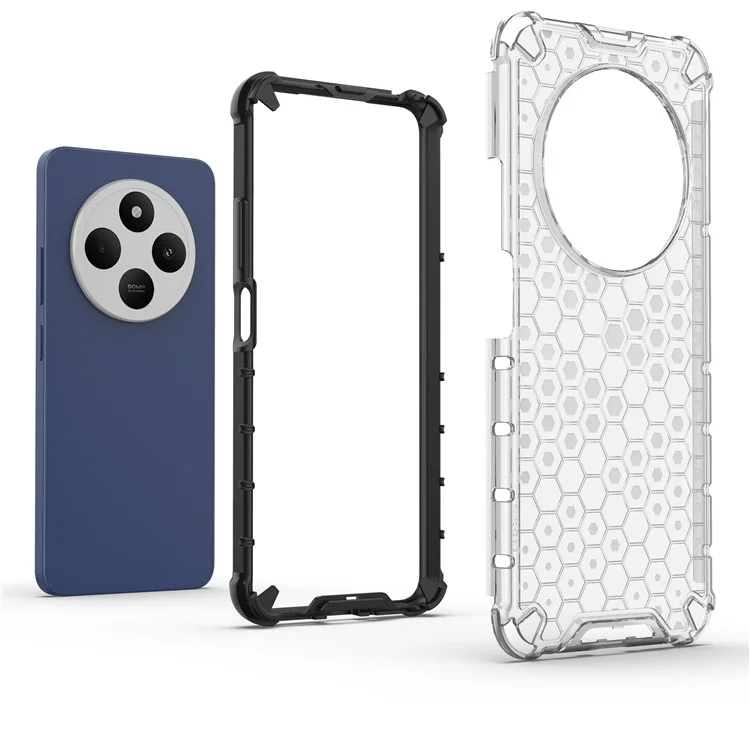 Para Xiaomi Poco C75 4G / Redmi 14R 5G / 14C 4G Capa PC+TPU Capa de Telefone Formato de Favo de Mel - Cinza
