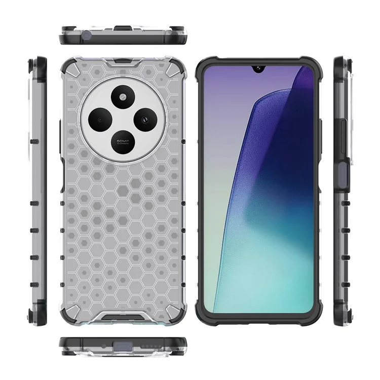 Para Xiaomi Poco C75 4G / Redmi 14R 5G / 14C 4G Capa PC+TPU Capa de Telefone Formato de Favo de Mel - Cinza