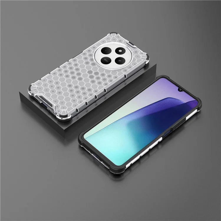 Para Xiaomi Poco C75 4G / Redmi 14R 5G / 14C 4G Capa PC+TPU Capa de Telefone Formato de Favo de Mel - Cinza