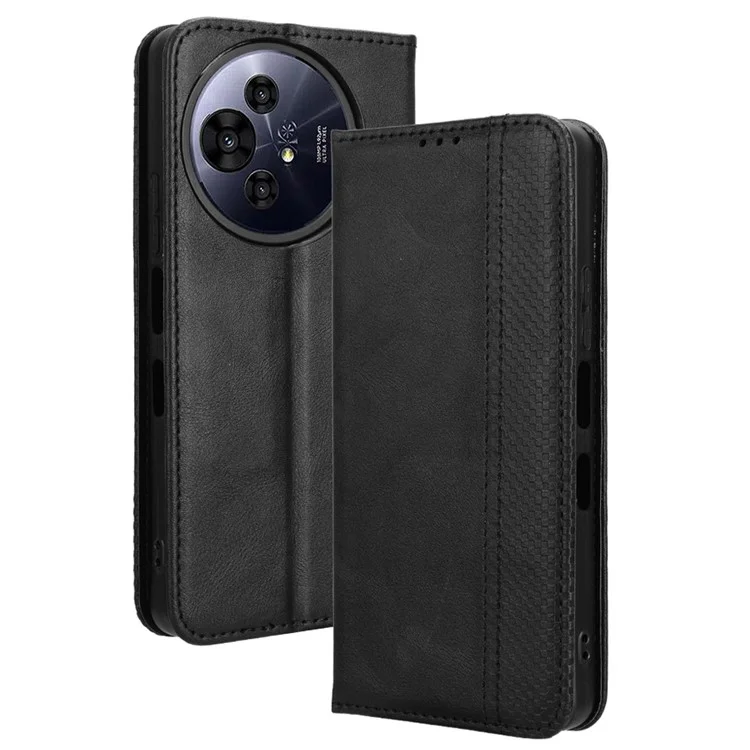 For TCL 50 Pro Nxtpaper 5G / 50 Nxtpaper 5G / TCL P10 / 60 XE Leather Case Wallet Stand Retro Texture Phone Cover - Black