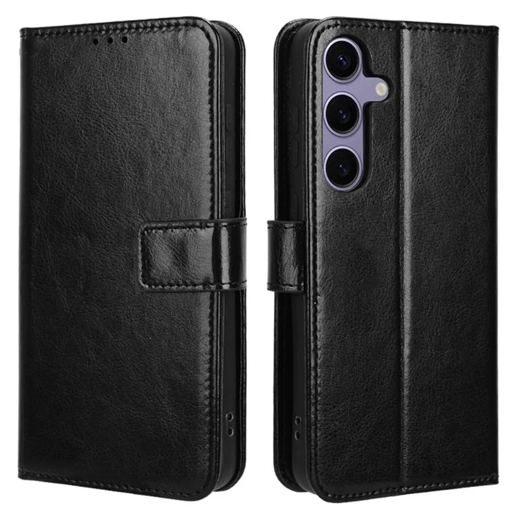 Für Samsung Galaxy S24 FE-Hülle, Crazy Horse Texture PU-Leder-Telefonbörsenabdeckung - Schwarz