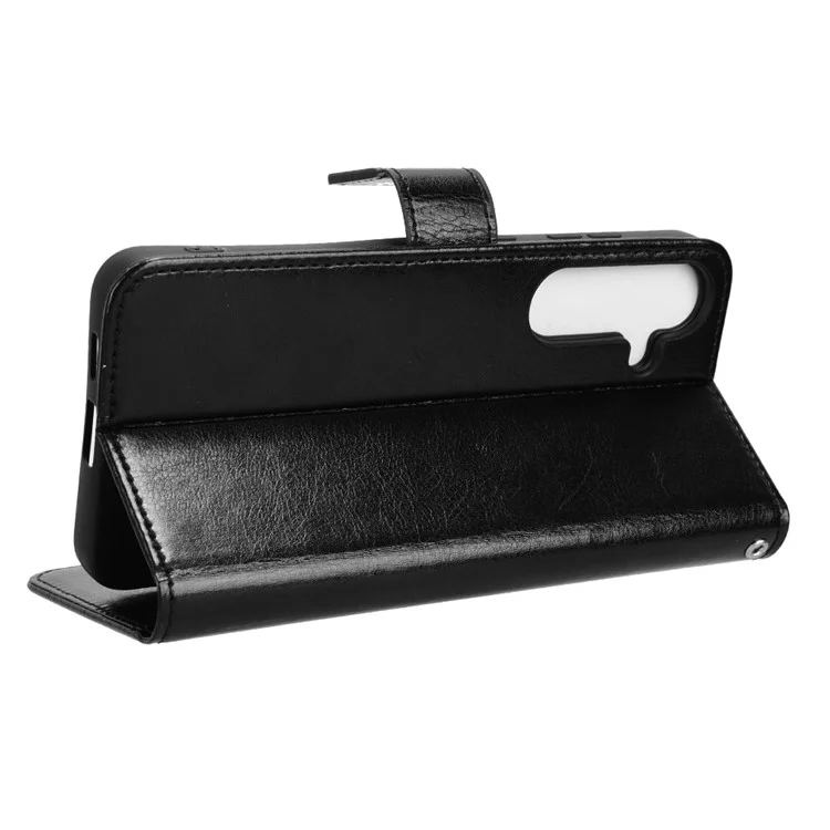 Für Samsung Galaxy S24 FE-Hülle, Crazy Horse Texture PU-Leder-Telefonbörsenabdeckung - Schwarz