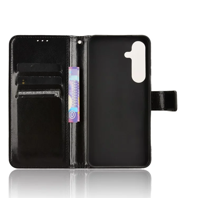 Für Samsung Galaxy S24 FE-Hülle, Crazy Horse Texture PU-Leder-Telefonbörsenabdeckung - Schwarz
