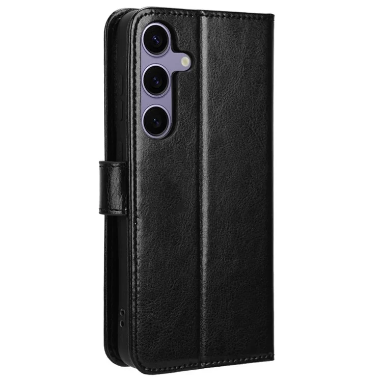 Für Samsung Galaxy S24 FE-Hülle, Crazy Horse Texture PU-Leder-Telefonbörsenabdeckung - Schwarz