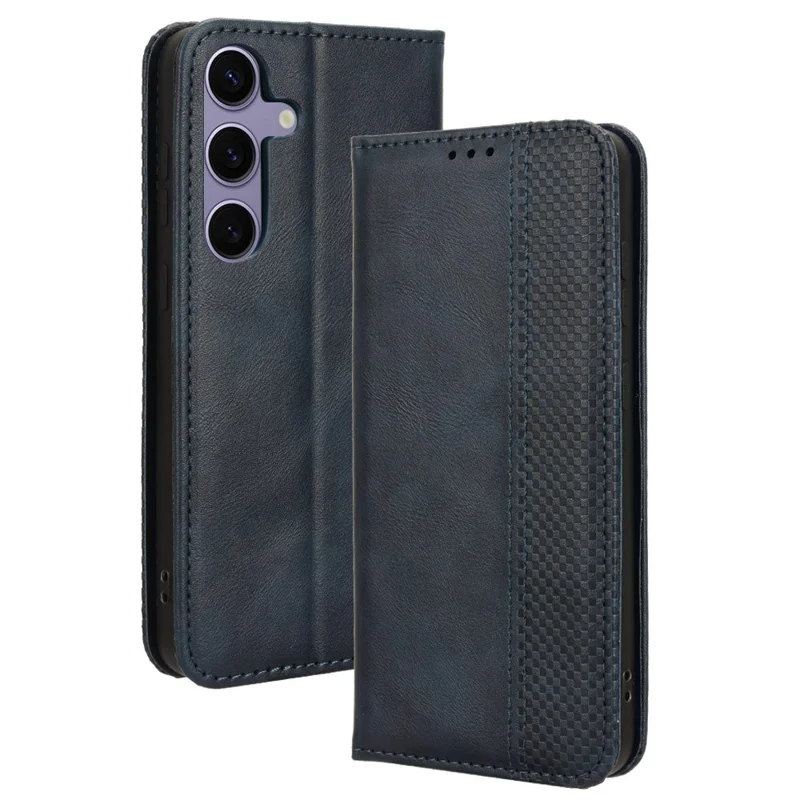 For Samsung Galaxy S24 FE Leather Case Wallet Stand Retro Texture Phone Cover - Blue