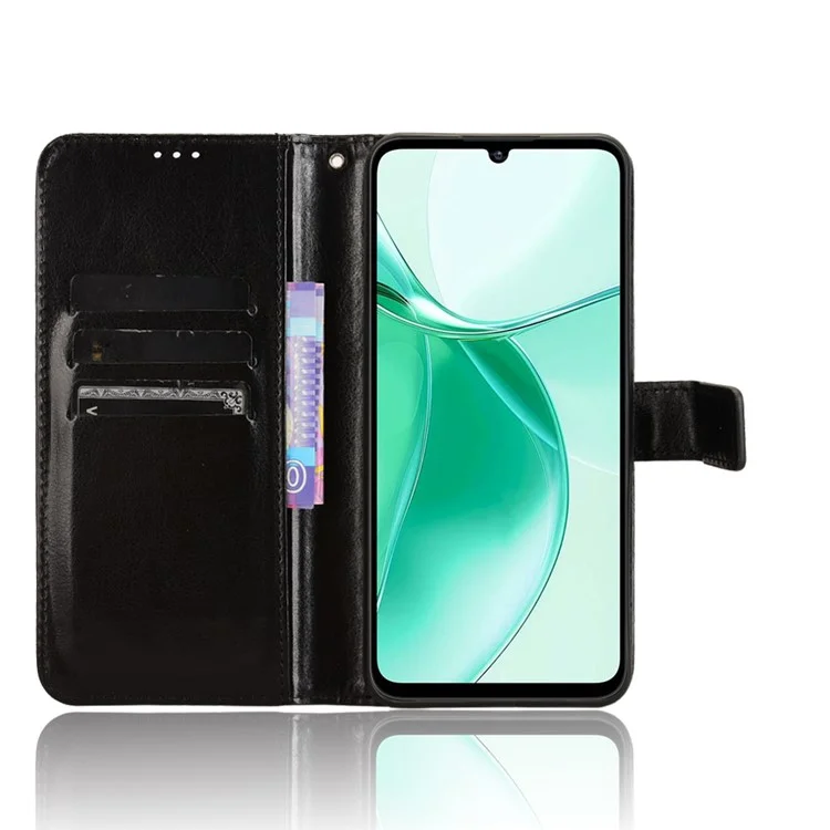 Pour Zte Lame A35 / A55 Case Crazy Horse Texture pu Leather Phone Wallet Cover - Noir