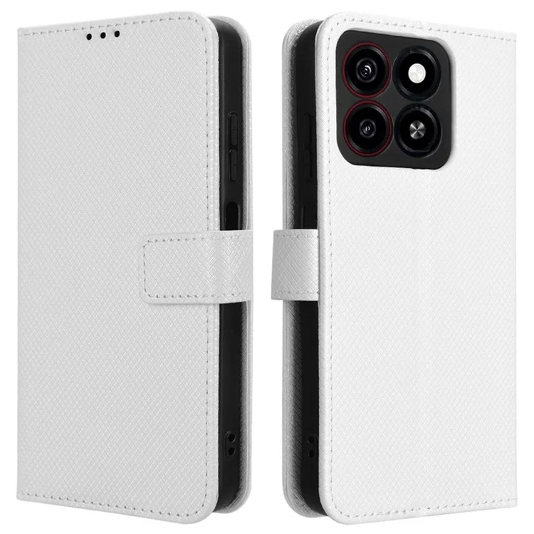 Para ZTE Blade A35 / A55 Case PU Leather Diamond Texture Willet Cover Phone - Blanco