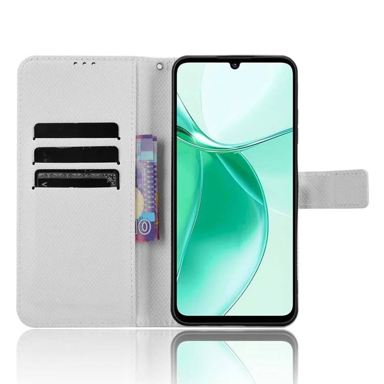 Para ZTE Blade A35 / A55 Case PU Leather Diamond Texture Willet Cover Phone - Blanco