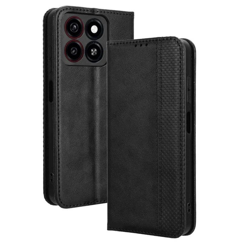 For ZTE Blade A35 / A55 Leather Case Wallet Stand Retro Texture Phone Cover - Black