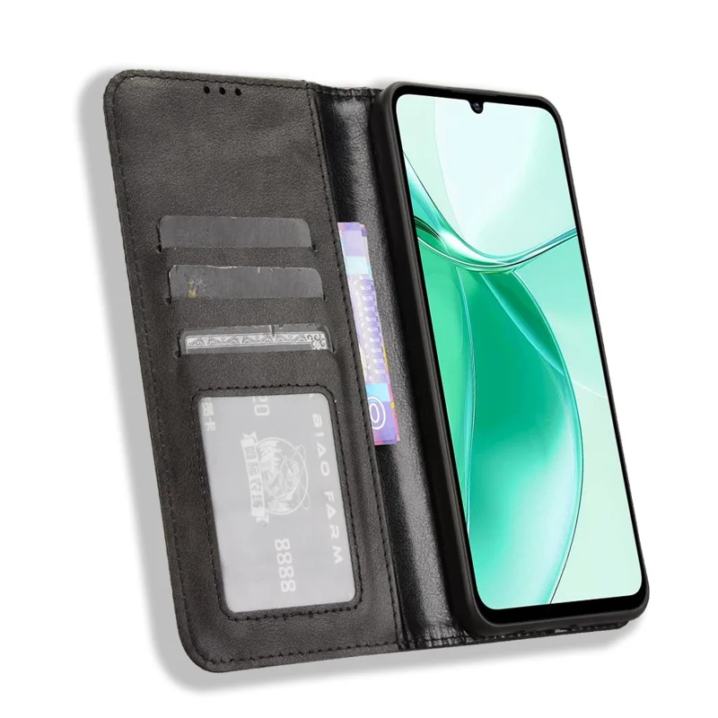 For ZTE Blade A35 / A55 Leather Case Wallet Stand Retro Texture Phone Cover - Black