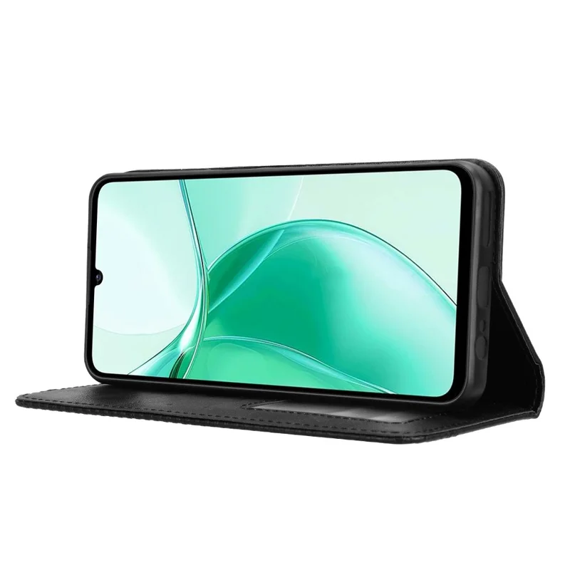 For ZTE Blade A35 / A55 Leather Case Wallet Stand Retro Texture Phone Cover - Black