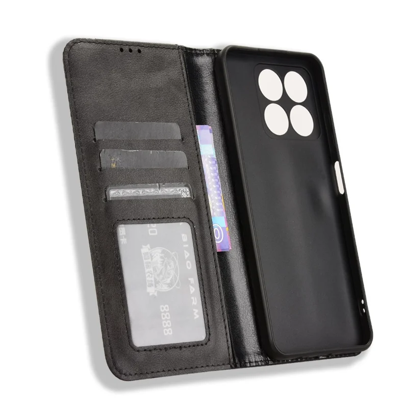 For ZTE Blade A35 / A55 Leather Case Wallet Stand Retro Texture Phone Cover - Black