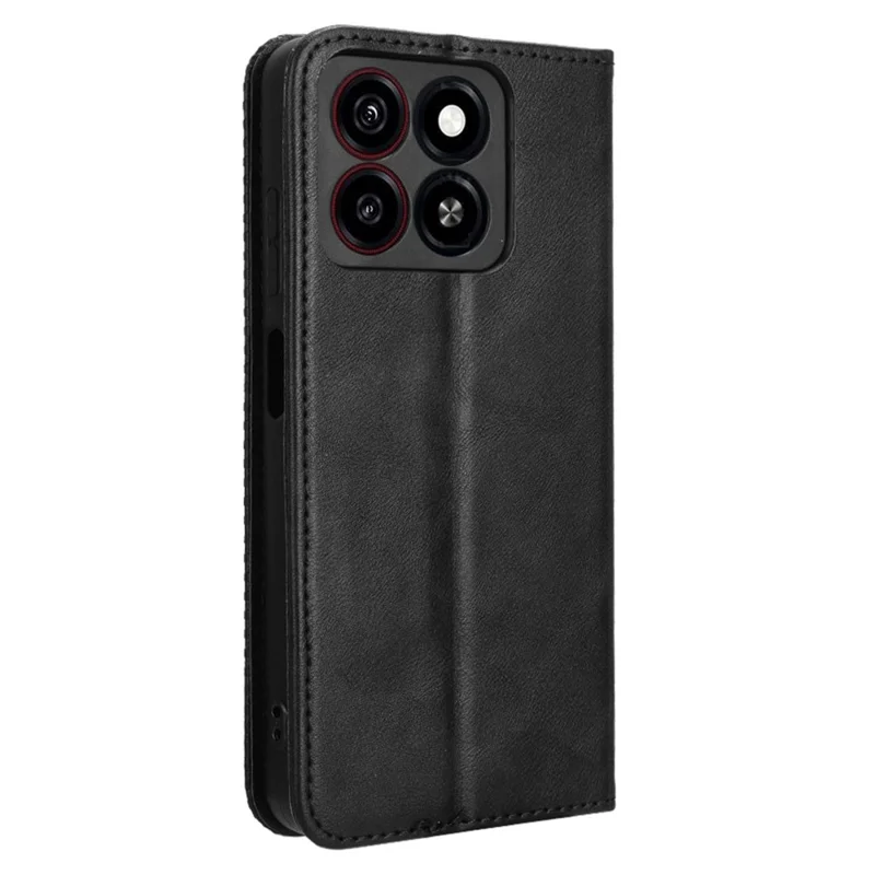 For ZTE Blade A35 / A55 Leather Case Wallet Stand Retro Texture Phone Cover - Black