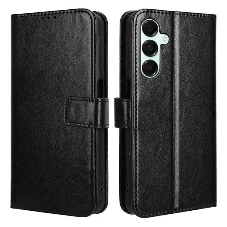 Para Samsung Galaxy A16 5G / A16 4G Funda Textura Crazy Horse PU Leather Phone Wallet Cover - Negro