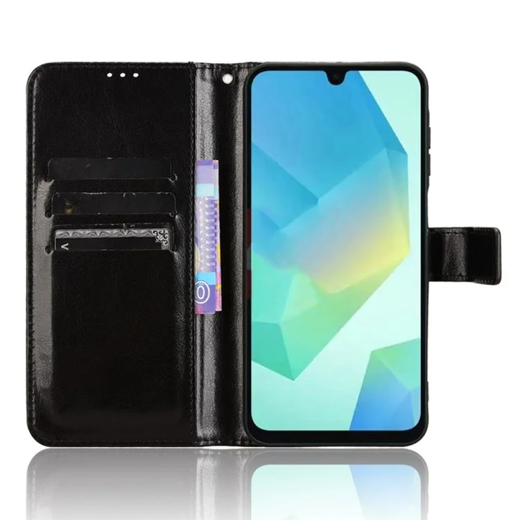 Para Samsung Galaxy A16 5G / A16 4G Funda Textura Crazy Horse PU Leather Phone Wallet Cover - Negro