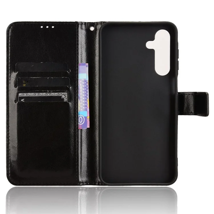 Para Samsung Galaxy A16 5G / A16 4G Funda Textura Crazy Horse PU Leather Phone Wallet Cover - Negro