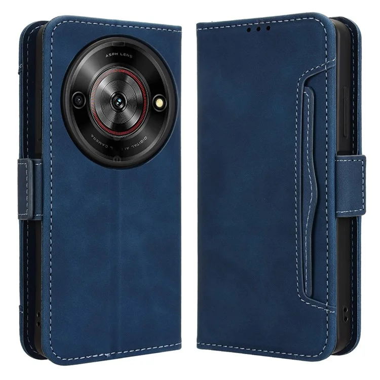 For ZTE Blade A75 5G / nubia Focus Leather Case Phone Wallet Cover with Multiple Card Slots - Blue