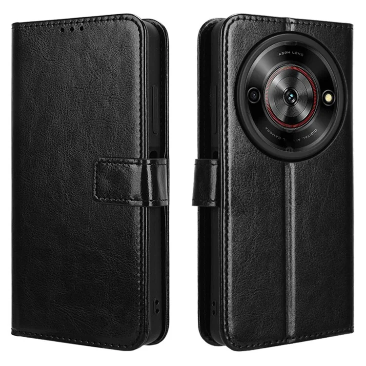 For ZTE Blade A75 5G / nubia Focus Case Crazy Horse Texture PU Leather Phone Wallet Cover - Black