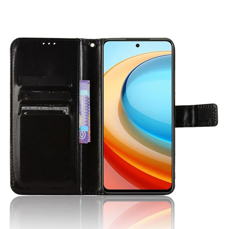 For ZTE Blade A75 5G / nubia Focus Case Crazy Horse Texture PU Leather Phone Wallet Cover - Black