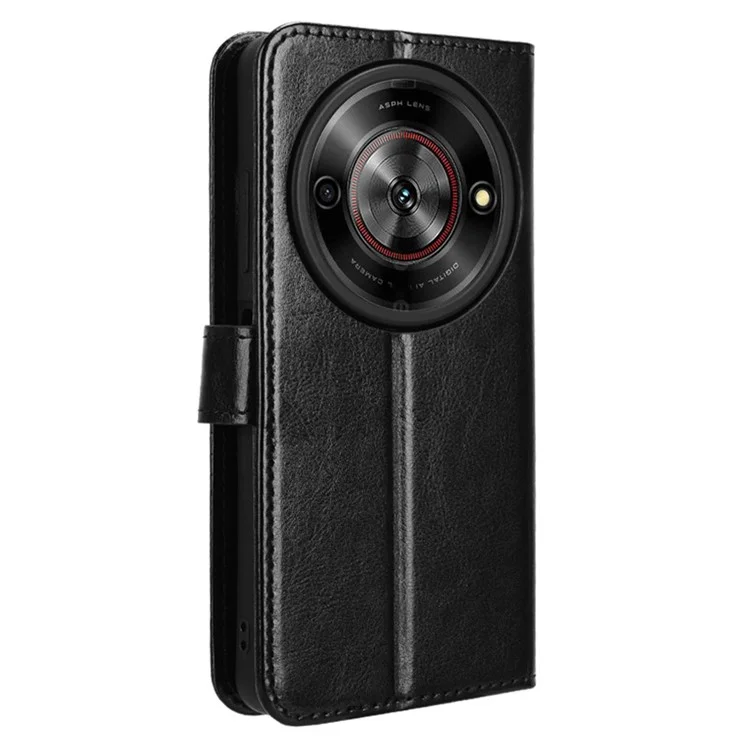 For ZTE Blade A75 5G / nubia Focus Case Crazy Horse Texture PU Leather Phone Wallet Cover - Black