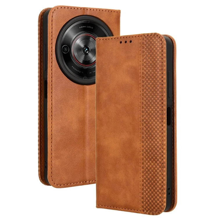 Для ZTE Blade A75 5G / nubia Focus Leather Case Wallet Stand Retro Texture Phone Cover - Brown