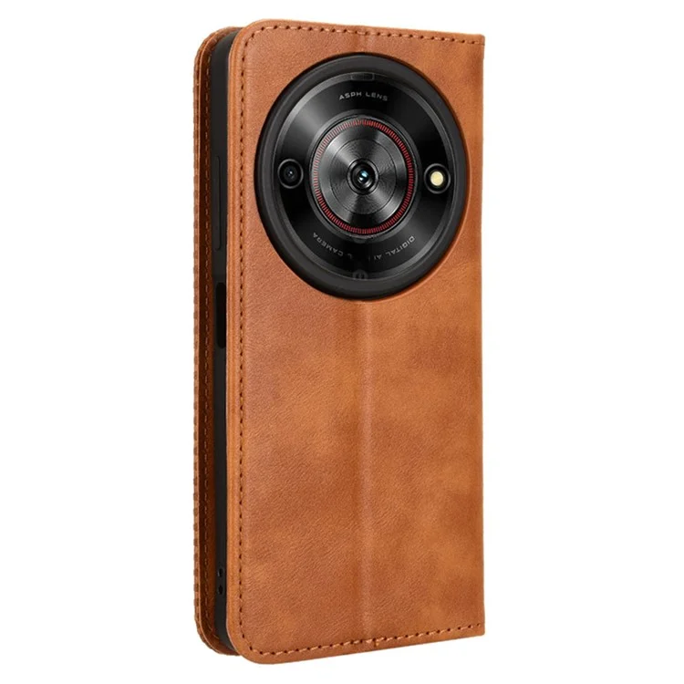 Для ZTE Blade A75 5G / nubia Focus Leather Case Wallet Stand Retro Texture Phone Cover - Brown