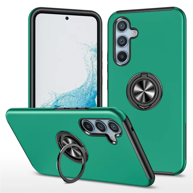For Samsung Galaxy A16 5G / A16 4G Case PC+TPU Phone Cover with Rotatable Ring Holder - Blackish Green