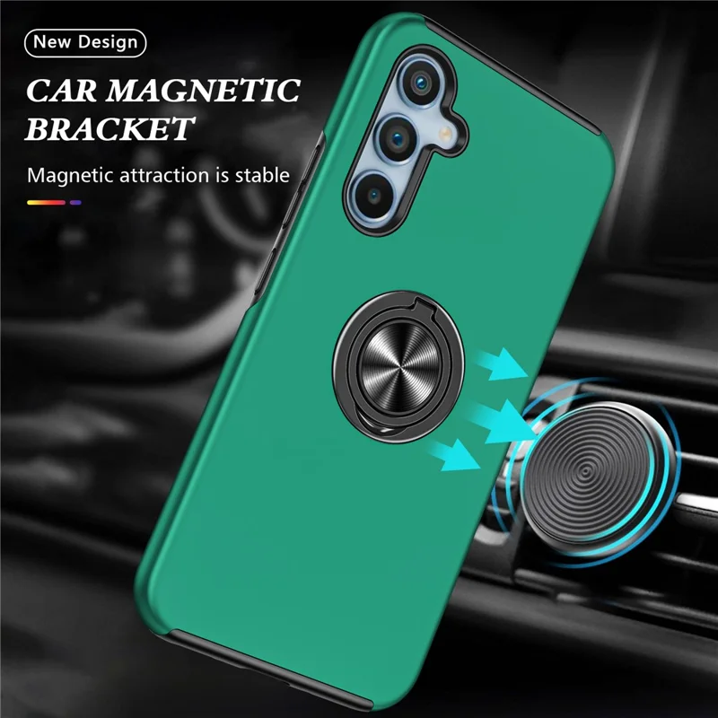 For Samsung Galaxy A16 5G / A16 4G Case PC+TPU Phone Cover with Rotatable Ring Holder - Blackish Green