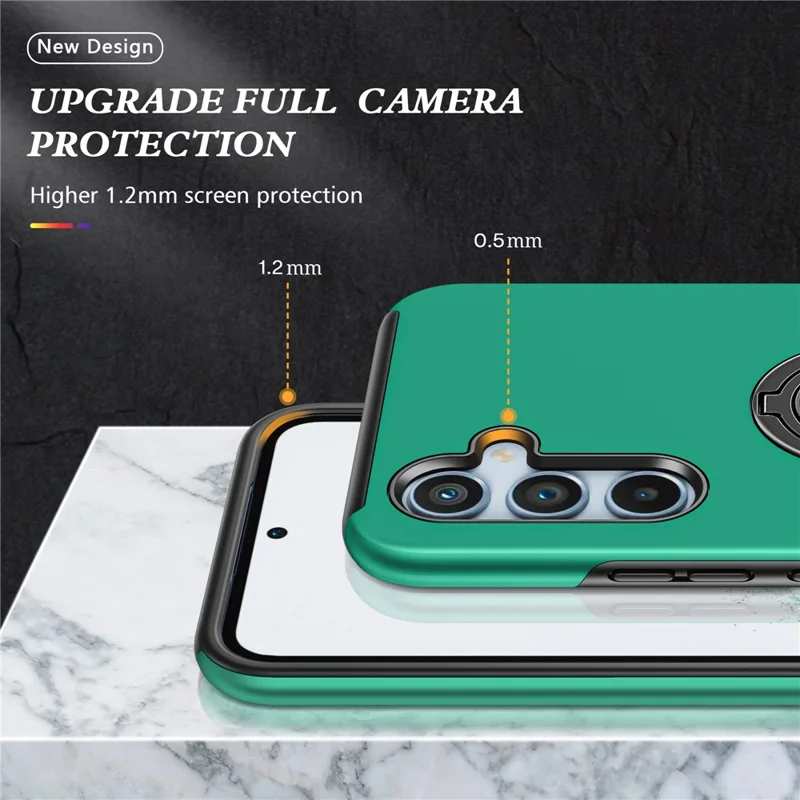 For Samsung Galaxy A16 5G / A16 4G Case PC+TPU Phone Cover with Rotatable Ring Holder - Blackish Green