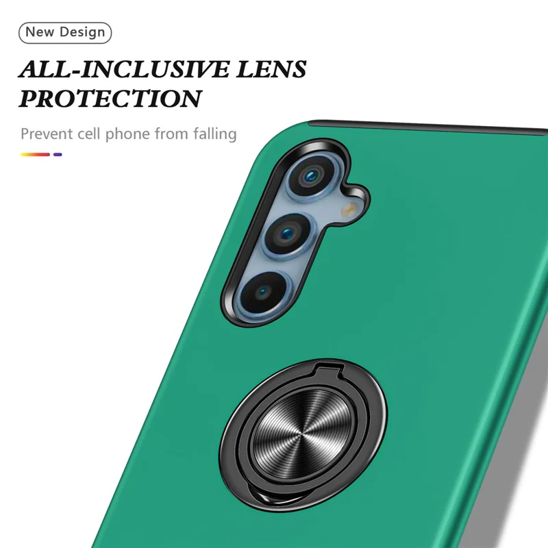 For Samsung Galaxy A16 5G / A16 4G Case PC+TPU Phone Cover with Rotatable Ring Holder - Blackish Green
