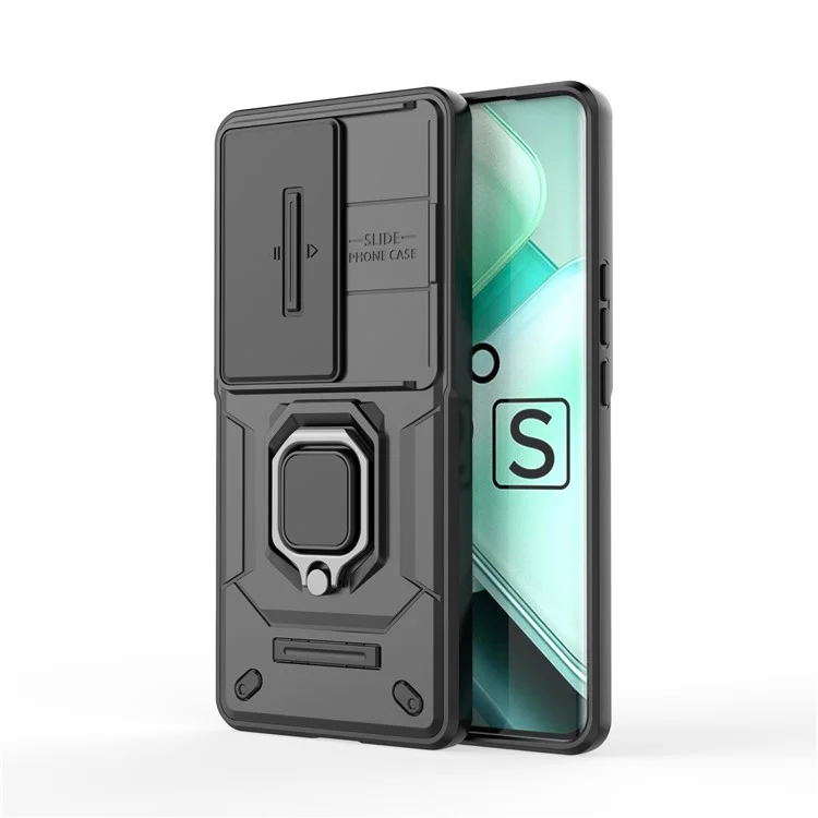 For vivo iQOO Z9s 5G Case PC+TPU Kickstand Phone Protector with Lens Cover - Black