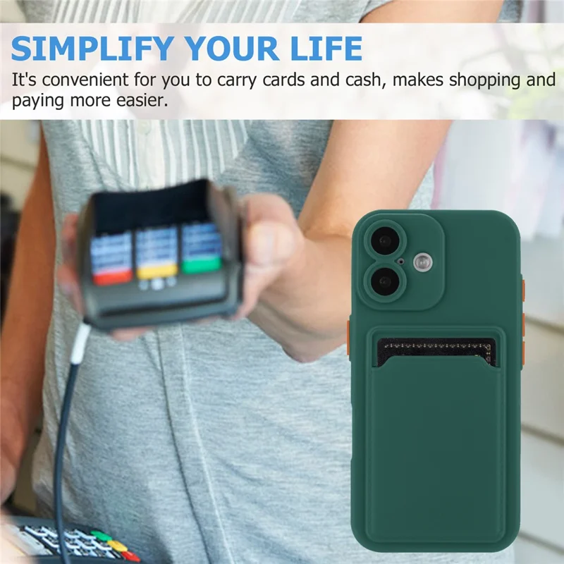 Per Iphone 16 Copertina Telefonica TPU Flessibile Con Slot Per Schede Posteriori - Midnight Green