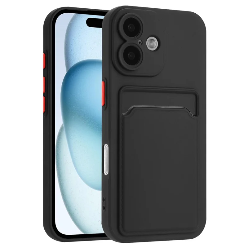 For iPhone 16 Case Flexible TPU Phone Cover with Back Card Slot - Black