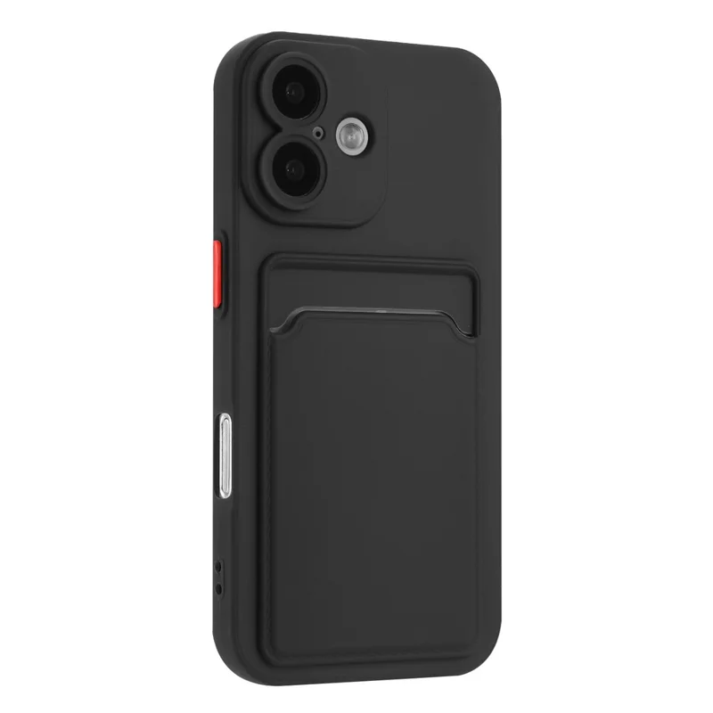 For iPhone 16 Case Flexible TPU Phone Cover with Back Card Slot - Black