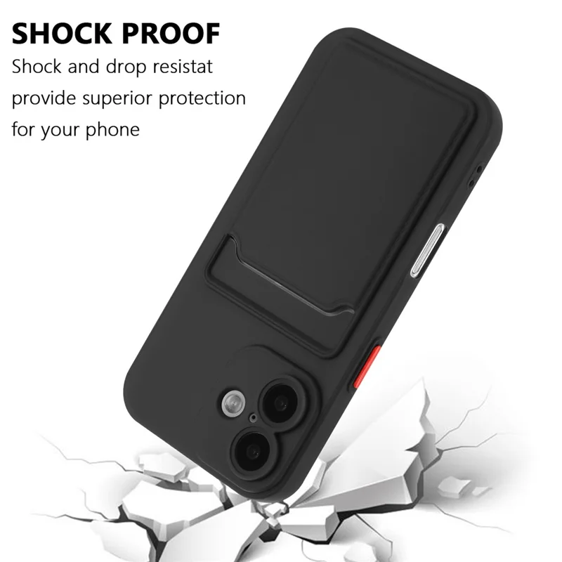For iPhone 16 Case Flexible TPU Phone Cover with Back Card Slot - Black