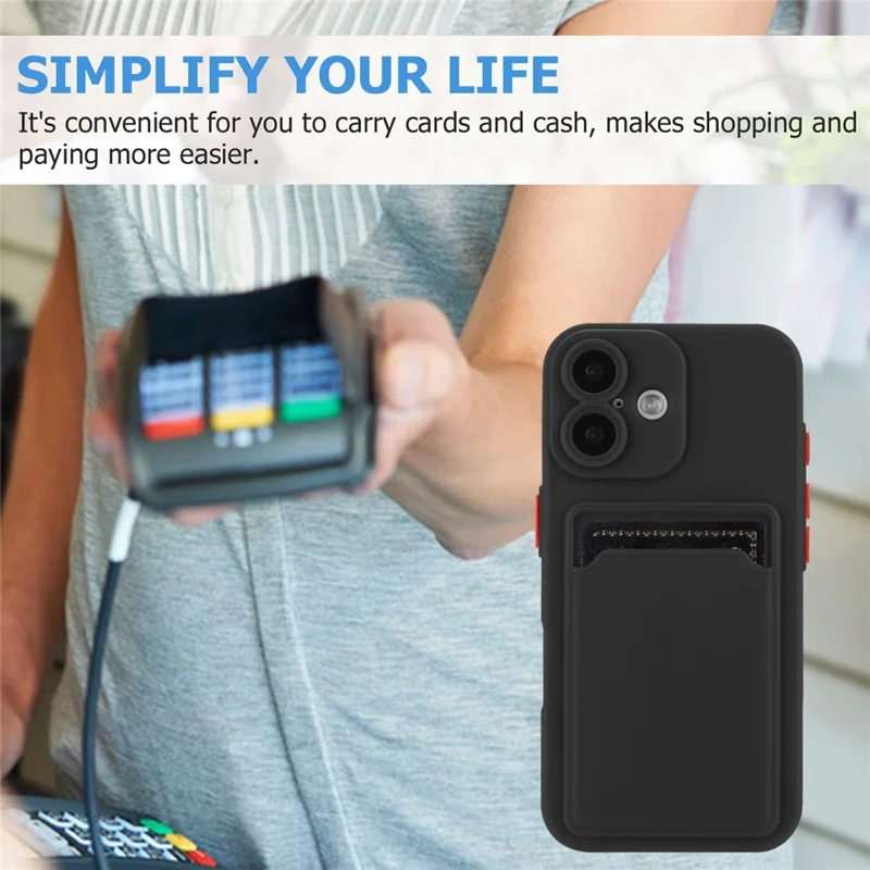 For iPhone 16 Case Flexible TPU Phone Cover with Back Card Slot - Black