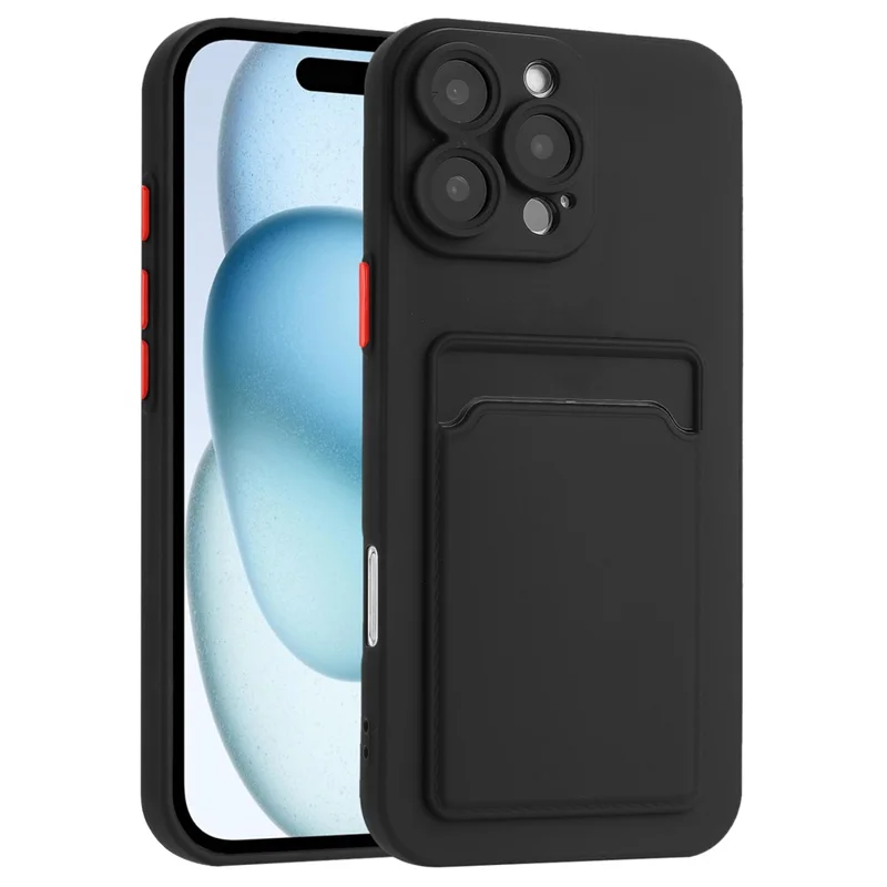 غطاء هاتف مرن من مادة TPU لهاتف iPhone 16 Pro مع فتحة خلفية لوضع البطاقات - أسود