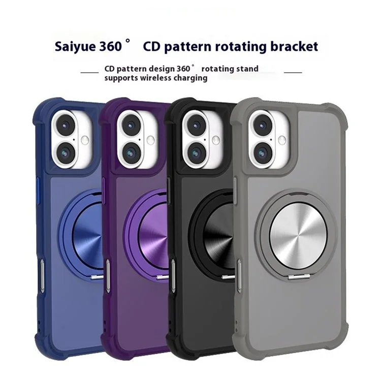 Для Iphone 16 Plus Case Совместится с CD Magsafe CD Vein Kickstand TPU+PC Phone Cople - Черный