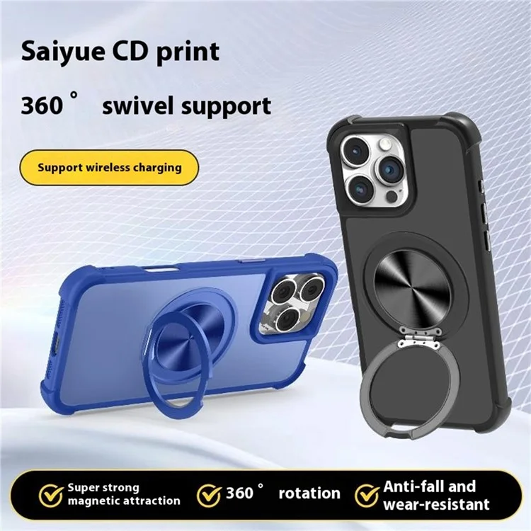 Para Iphone 16 Pro Case Compatble Com MagSafe CD Vein Kickstand Tpu+tampa do Telefone pc - Preto