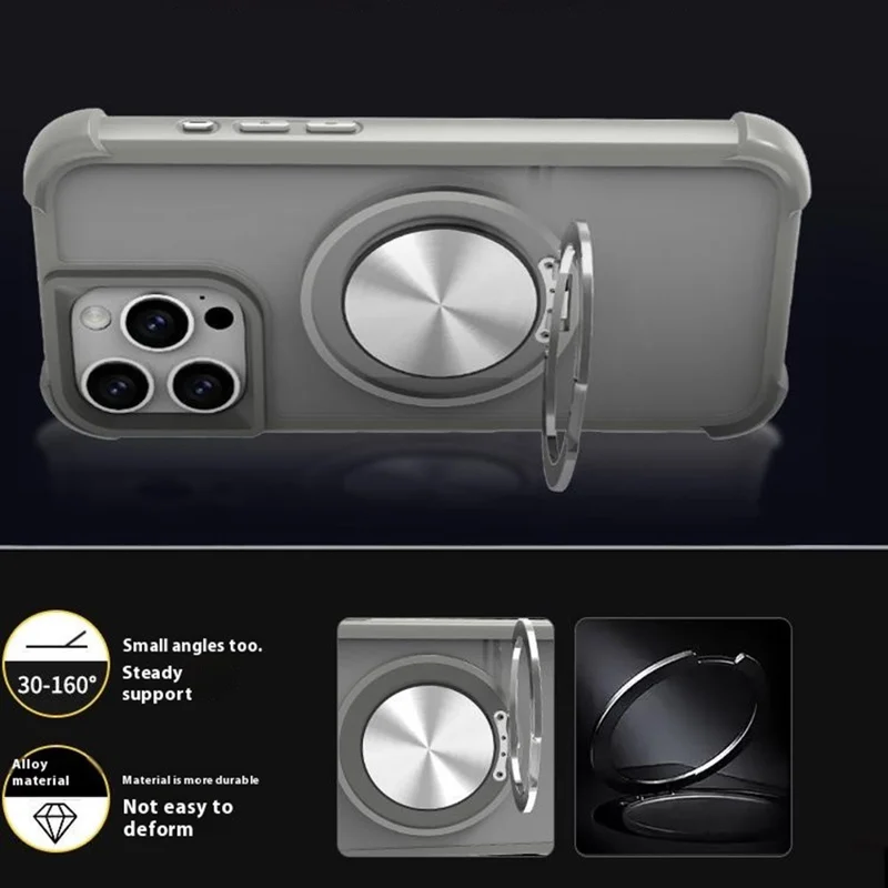 For iPhone 16 Pro Case Compatble with MagSafe CD Vein Kickstand TPU+PC Phone Cover - Grey