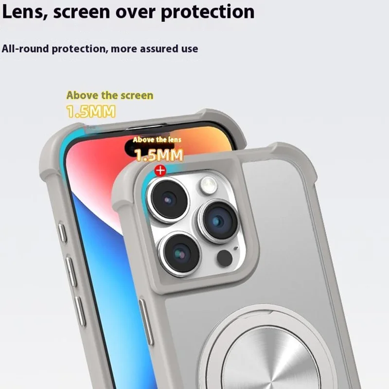 For iPhone 16 Pro Case Compatble with MagSafe CD Vein Kickstand TPU+PC Phone Cover - Grey
