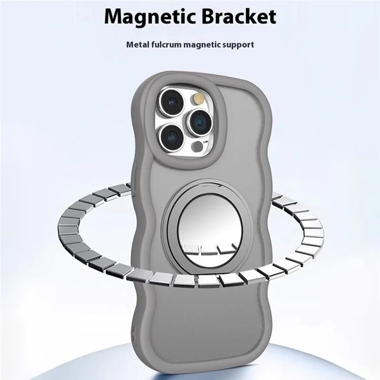 Für Das Iphone 15 Pro Max Case Compatble Mit Magsafe Kickstand TPU+PC Phone Cover Integriertem Mirror - Hellgrau