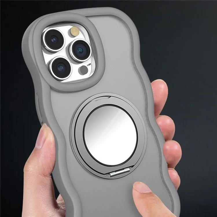 Für Das Iphone 15 Pro Max Case Compatble Mit Magsafe Kickstand TPU+PC Phone Cover Integriertem Mirror - Hellgrau